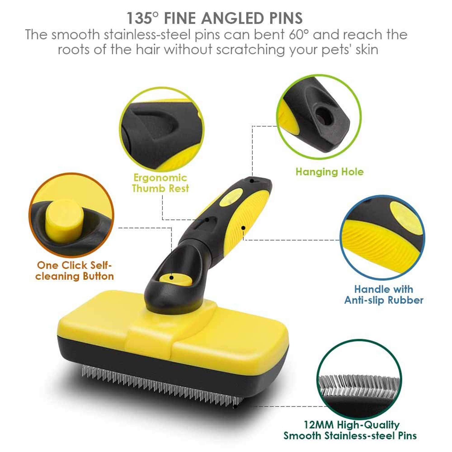 Self-Cleaning Slicker Brush for Long and Short Haired Dogs, Cats, and Shedding Control - Large and Versatile Grooming Tool