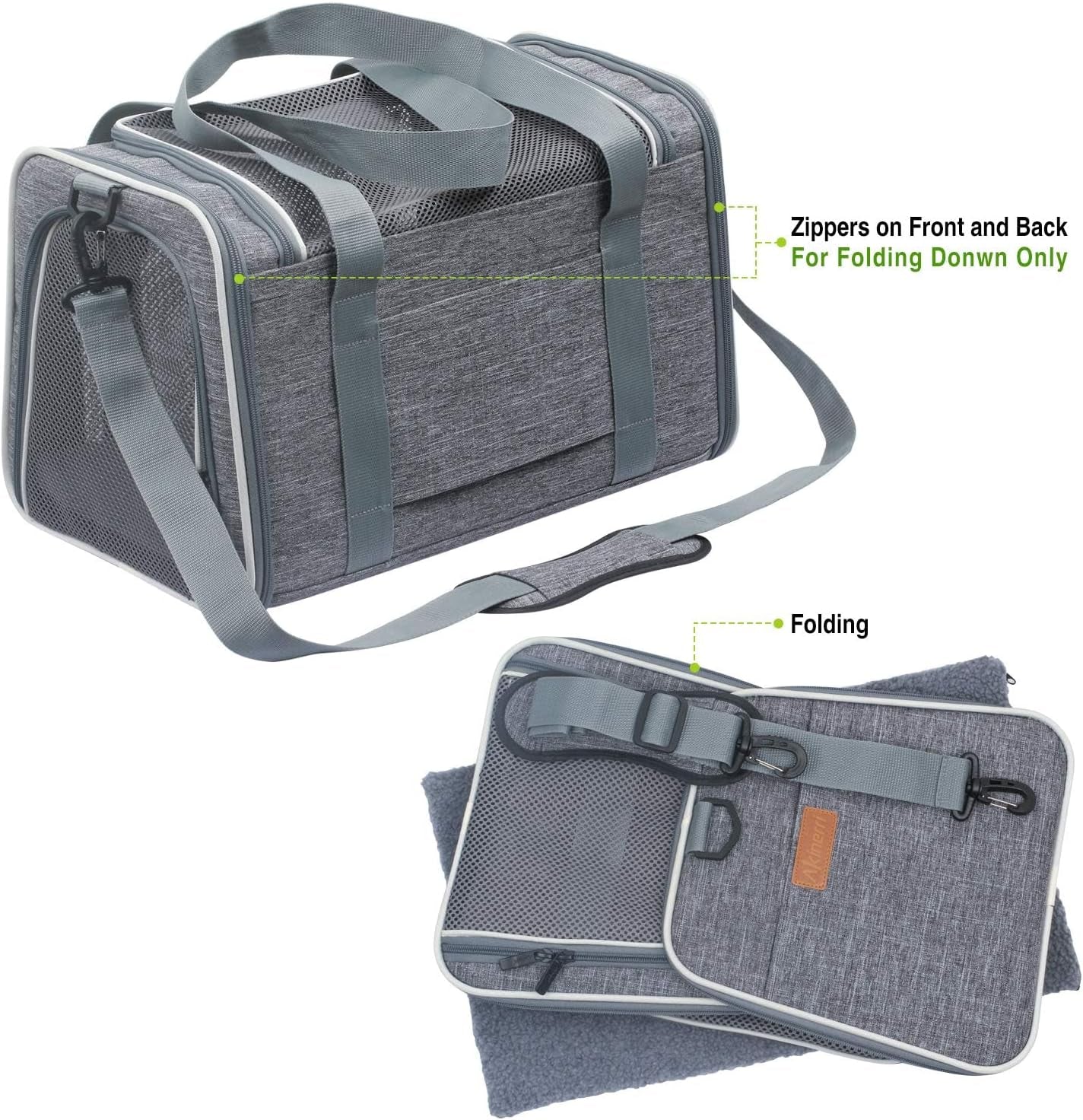 Cat Carrier - Soft-Sided Dog Pet Carrier, Portable Foldable Pet Bag up to 28 Lbs, Airline Approved Travel Puppy Carrier (Large, Light Grey)