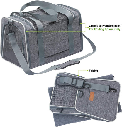 Cat Carrier - Soft-Sided Dog Pet Carrier, Portable Foldable Pet Bag up to 28 Lbs, Airline Approved Travel Puppy Carrier (Large, Light Grey)