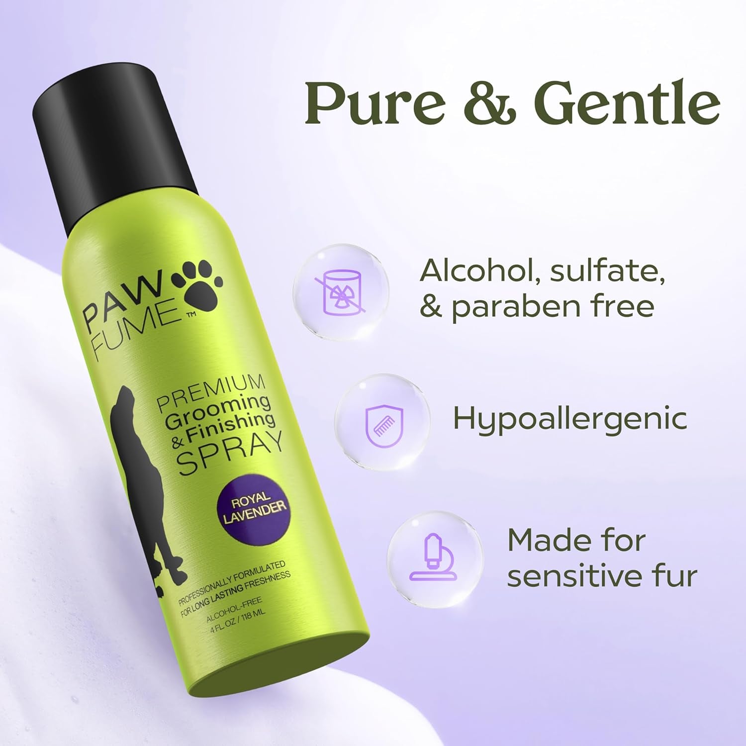 PAWFUME Dog Detangler Grooming Spray, Royal Lavender, 1-Pack – Keeps Pups Fresh All Day – Hypoallergenic, Alcohol-Free, Detangling & Moisturizing – Salon-Quality Dog Necessities for Coat & Fur Care