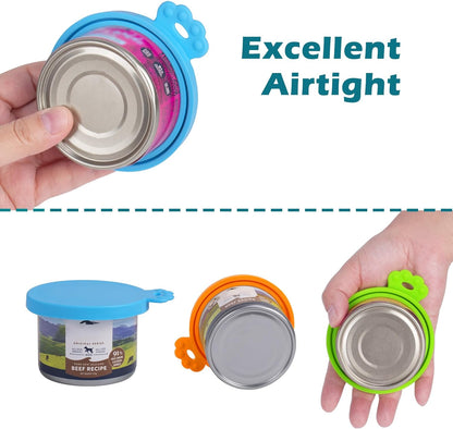 4 Pack Silicone Pet Can Cover Lids, Universal Size for Dog Cat Food, 1 Fit 3 Standard Size Can Tops, BPA Free Dishwasher Safe (Blue, Green, Orange, Pink)