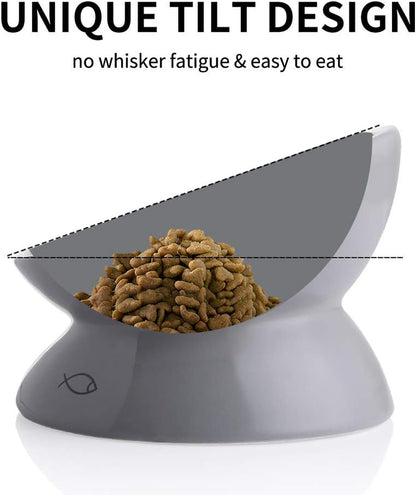 Sweejar Ceramic Raised Cat Bowls, Slanted Cat Dish Food or Water Bowls, Elevated Porcelain Pet Feeder Bowl Protect Cat'S Spine, Stress Free, Backflow Prevention (Gray)