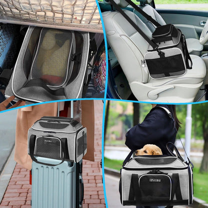 Top-Expandable Pet Carrier 17 X 12 X 8.5 Inch Jetblue Frontier Spirit Airline Approved, Soft Silk Carrier for Small Cats and Dogs with Locking Safety Zippers and Anti-Scratch